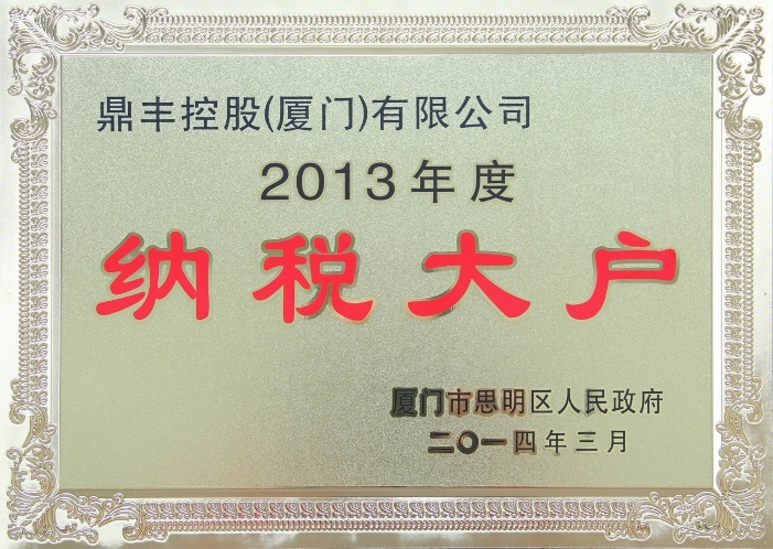 鼎丰控股评为2013纳税大户